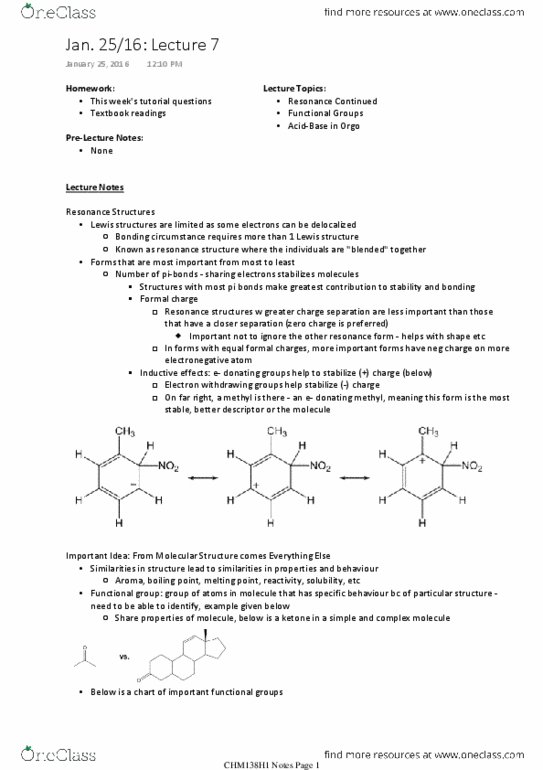 CHM136H1 Lecture Notes - Lecture 7: Lewis Structure, Formal Charge, Organic Chemistry thumbnail