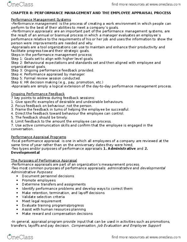 ADMS 2600 Lecture Notes - Lecture 8: Performance Appraisal, Management System, Job Performance thumbnail
