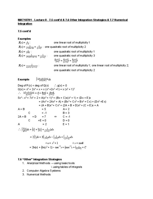 MAT136H1 Lecture Notes - Lecture 8: Numerical Integration, Trapezoidal Rule thumbnail