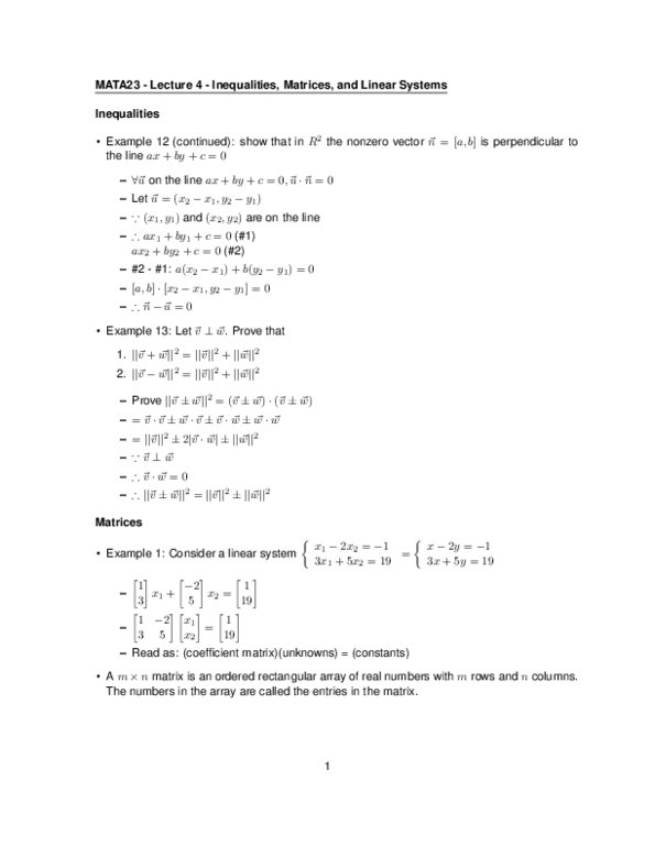 MATA23H3 Lecture Notes - Lecture 4: Diagonal Matrix, Triangular Matrix, Coefficient Matrix thumbnail