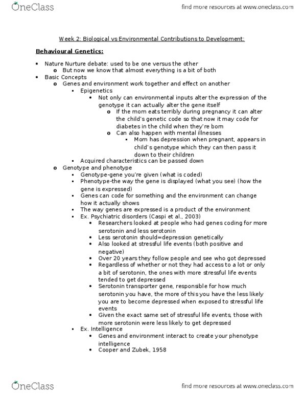 PSYCH 2AA3 Lecture Notes - Lecture 2: Serotonin Transporter, Behavioural Genetics, Phenotype thumbnail