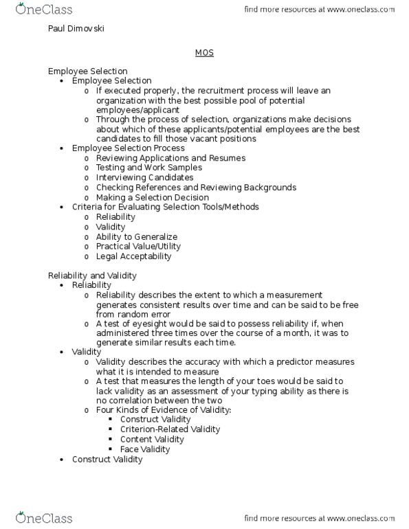 Management and Organizational Studies 1021A/B Lecture Notes - Lecture 3: Content Validity, Face Validity, Applicant Tracking System thumbnail