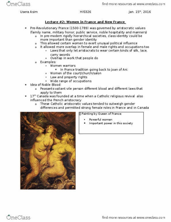 HIS326Y5 Lecture Notes - Lecture 2: Usera, Jeanne Mance thumbnail