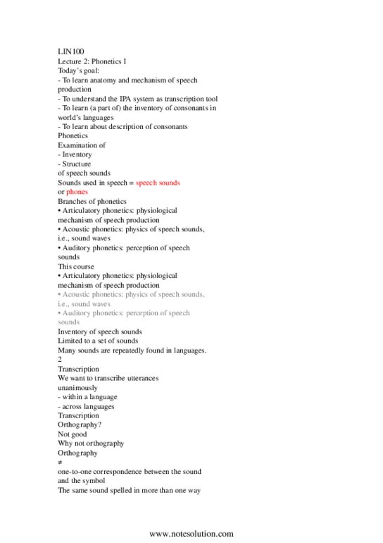 LIN100Y1 Lecture Notes - Acoustic Phonetics, Auditory Phonetics, Phonetics thumbnail