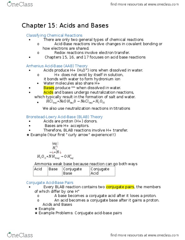 CHEM 0420 Lecture Notes - Lecture 3: Conjugate Acid, Amphoterism, Strong Electrolyte thumbnail