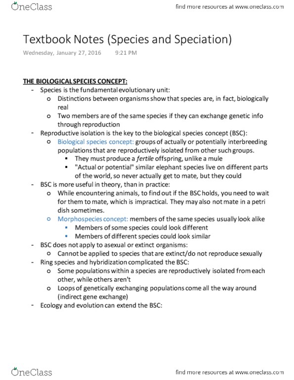 BIOLOGY 152 Chapter Notes - Chapter 21.4: Reproductive Isolation, Speciation, Petri Dish thumbnail