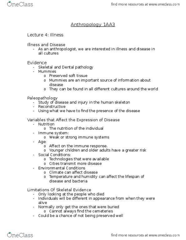 ANTHROP 1AA3 Lecture Notes - Lecture 4: Dental Caries, Hyperostosis, Tooth Pathology thumbnail
