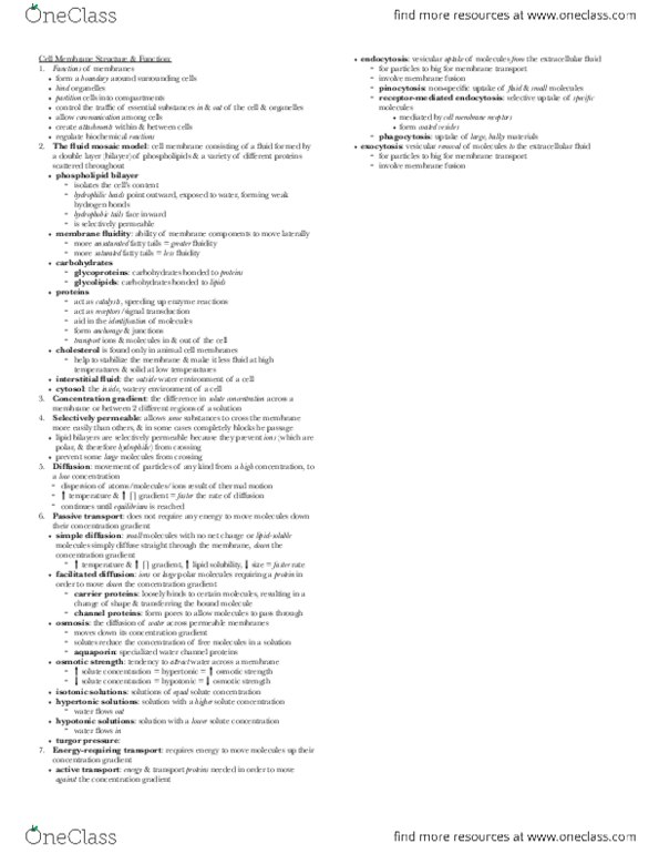 BIOL 150B Chapter Notes - Chapter 5: Lipid Bilayer, Membrane Transport, Pinocytosis thumbnail