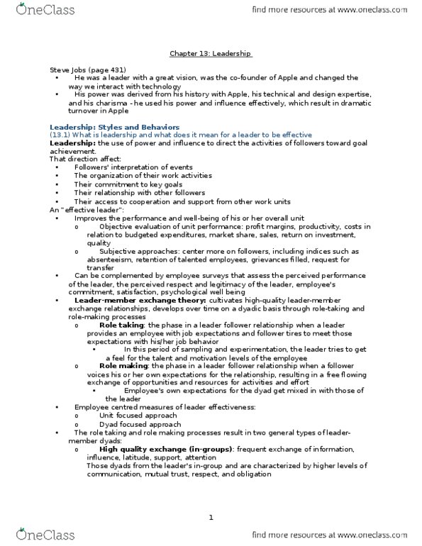 Management and Organizational Studies 2181A/B Chapter Notes - Chapter 13: Organizational Citizenship Behavior, Job Satisfaction, Job Performance thumbnail