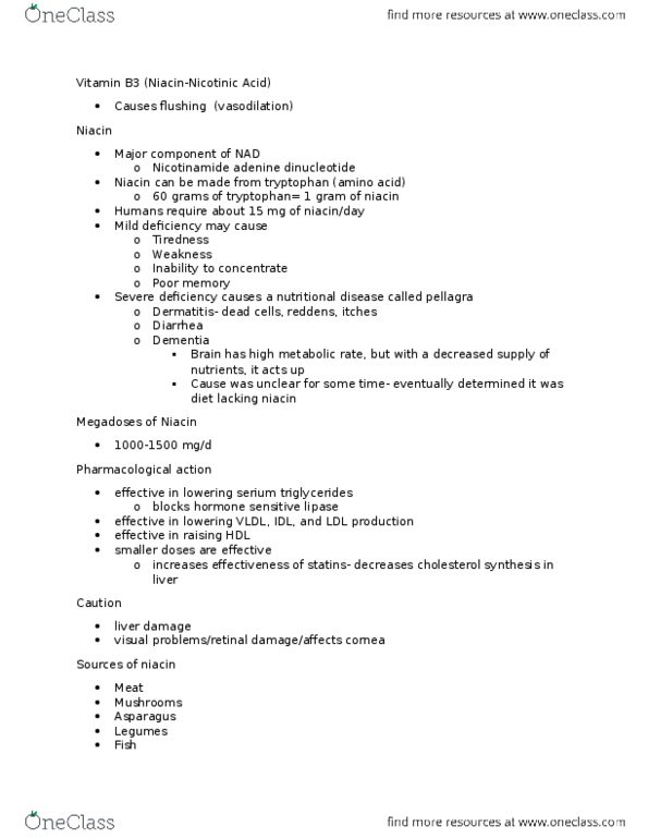 NS 1150 Lecture Notes - Lecture 12: Vitamin B3 Complex, Niacin, Pellagra thumbnail