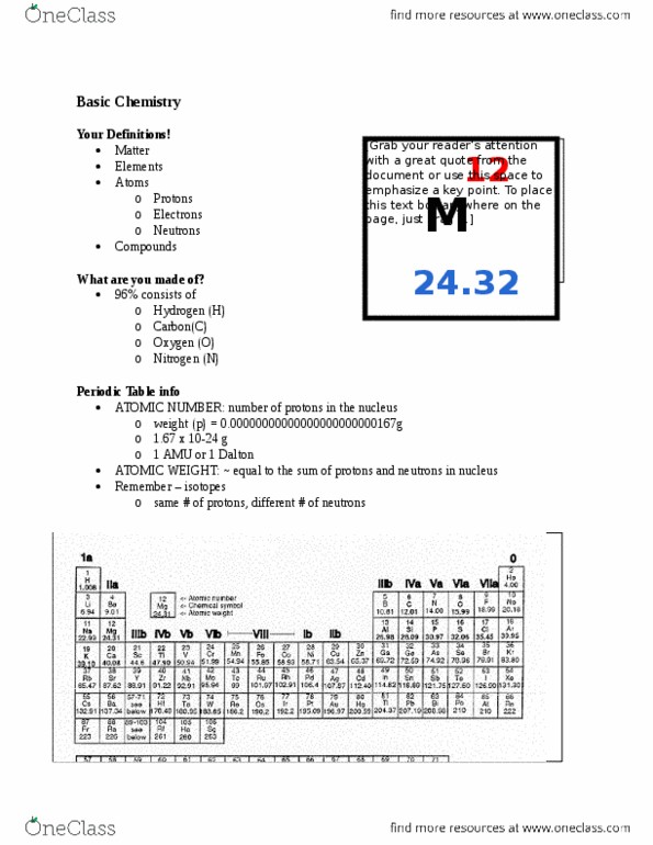 BSCI 105 Lecture Notes - Lecture 2: Relative Atomic Mass, Atomic Number, Nitrogen Dioxide thumbnail