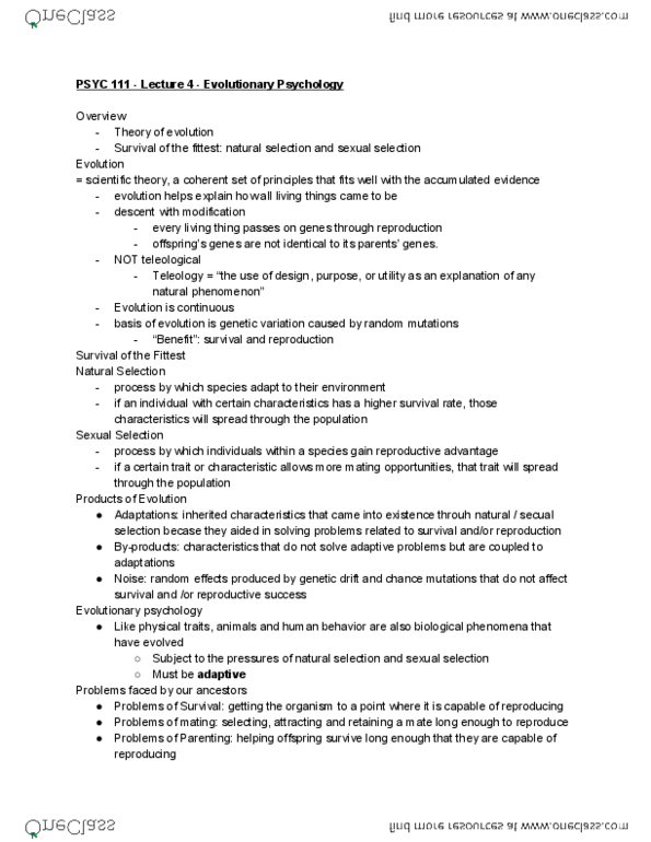 PSYC 111 Lecture Notes - Lecture 4: Evolutionary Psychology, Random Effects Model, Morning Sickness thumbnail