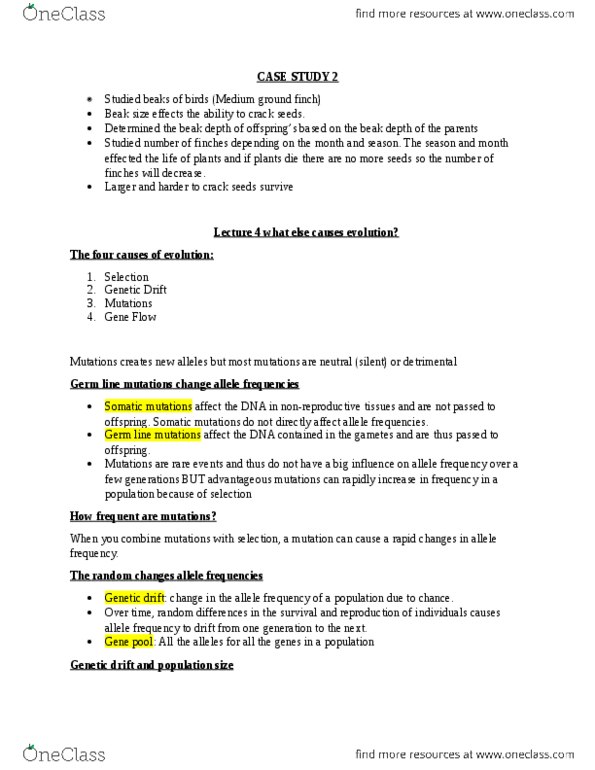 BIOL 1004 Lecture Notes - Lecture 4: Medium Ground Finch, Allele Frequency, Genetic Drift thumbnail