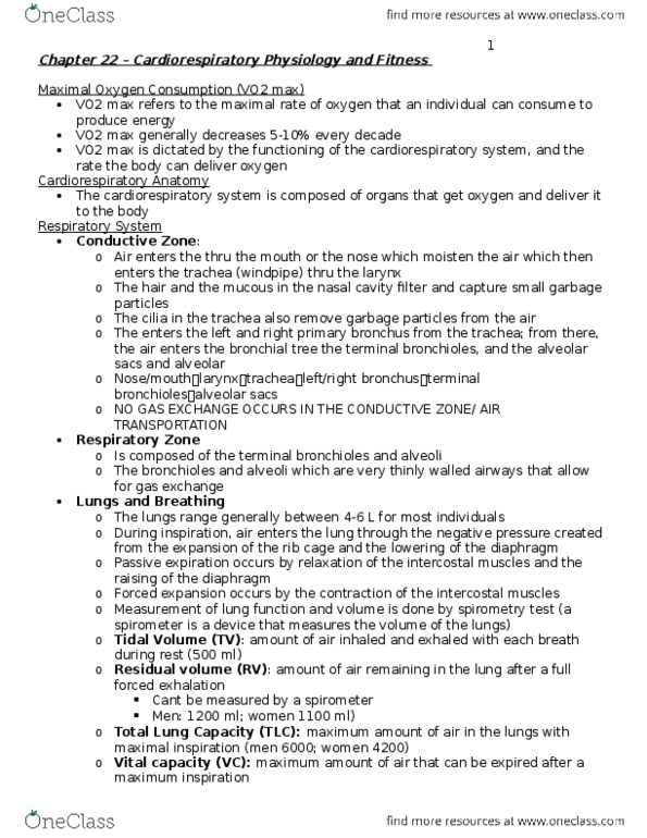 KINE 1020 Chapter Notes - Chapter 22: Cardiorespiratory Fitness, Intercostal Muscle, Respiratory Tract thumbnail