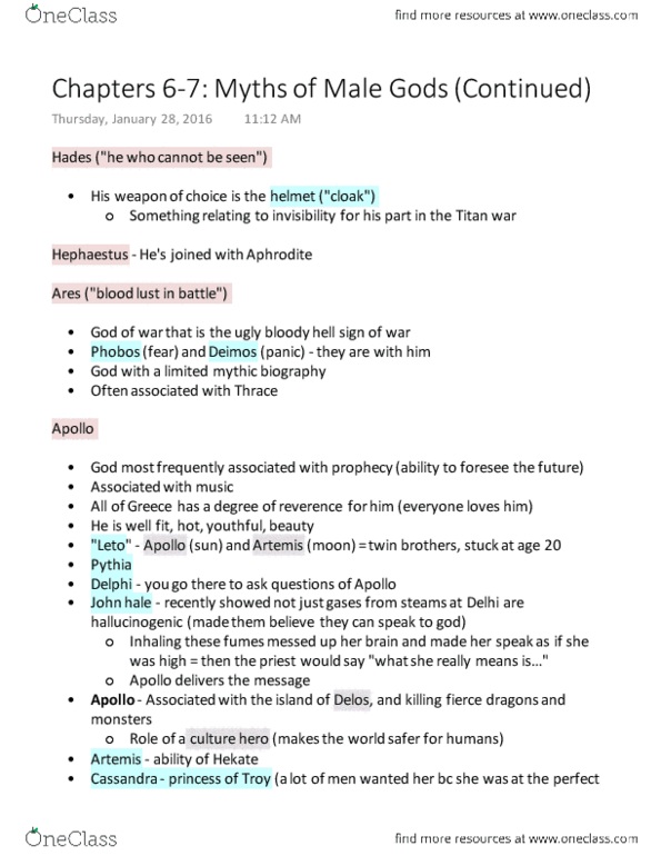 CLA204H5 Lecture Notes - Lecture 4: Hecate, Culture Hero, Argei thumbnail