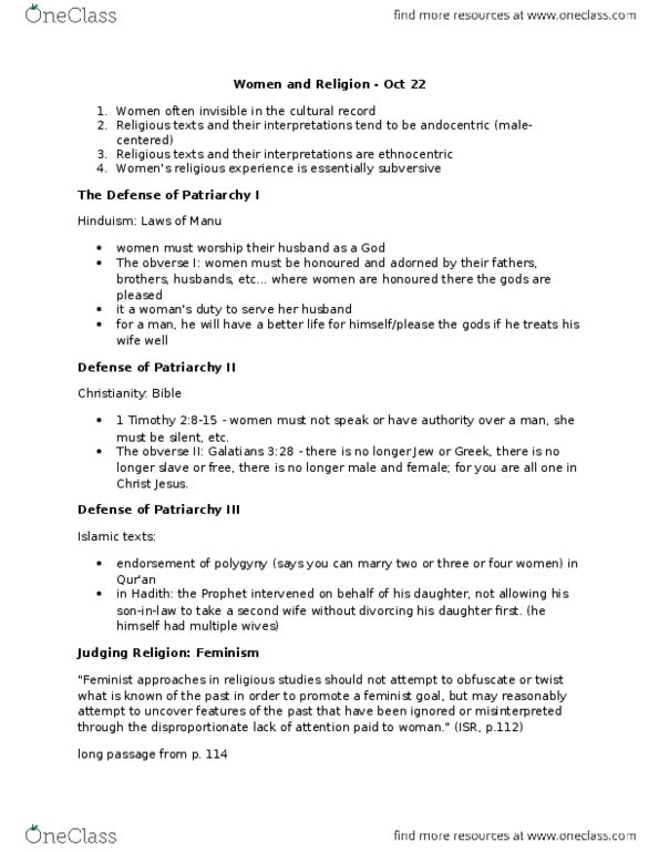 RELIGST 1B06 Lecture Notes - Lecture 10: Ethnocentrism, Determinative thumbnail