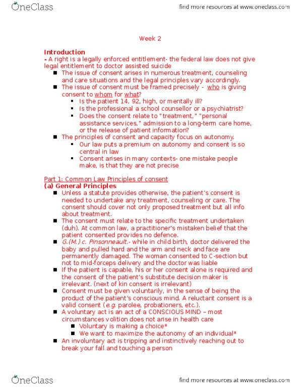 Law 3101A/B Lecture Notes - Lecture 2: Consent To Treatment, Surrogate Decision-Maker, Implied Consent thumbnail