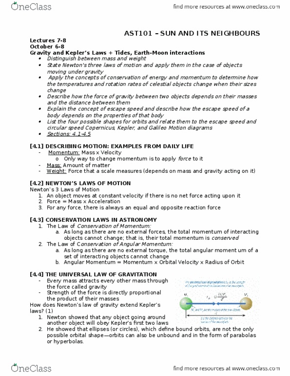 AST101H1 Chapter Notes - Chapter 4: Escape Velocity, Net Force, The Moons thumbnail