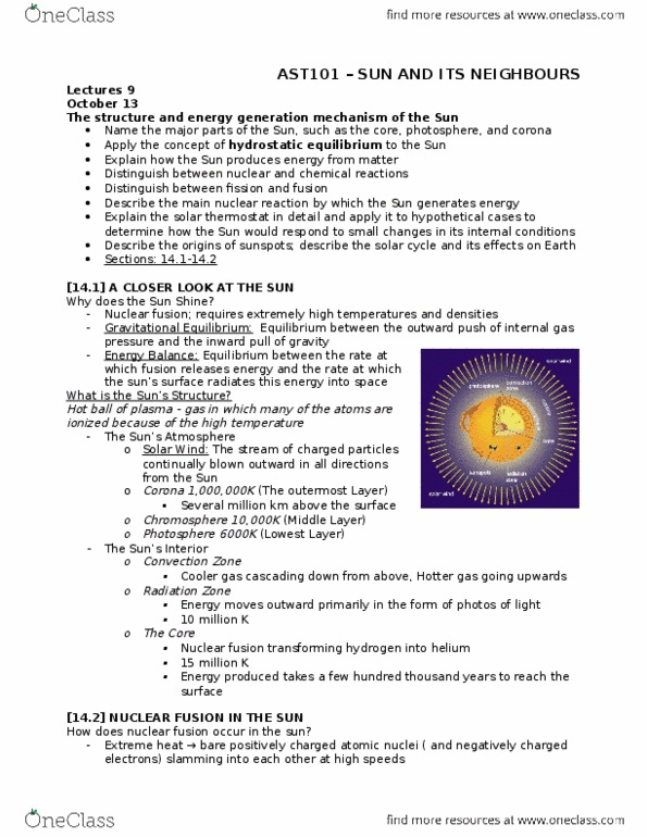 AST101H1 Chapter Notes - Chapter 14: Solar Wind, Photosphere, Radiation Zone thumbnail