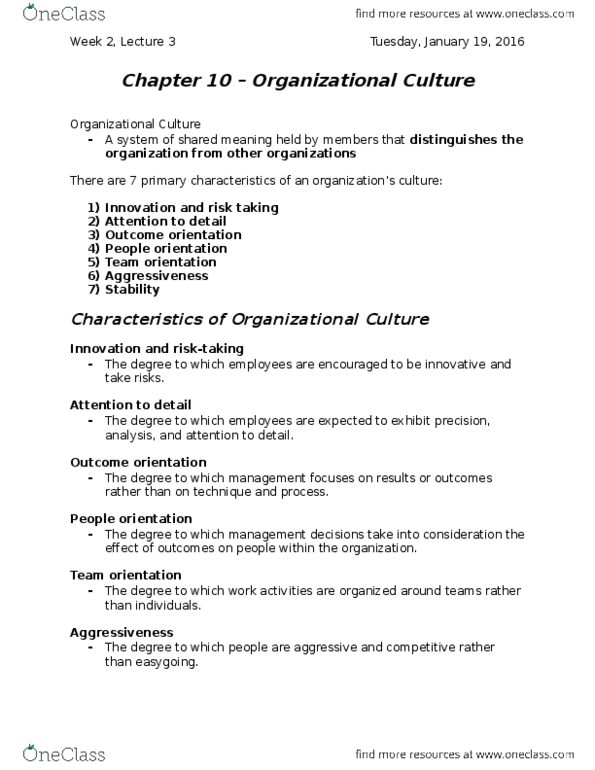 HROB 2100 Lecture Notes - Lecture 2: Organizational Culture, Dominant Culture, Groupthink thumbnail