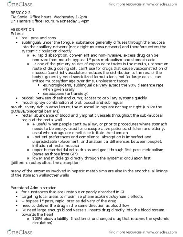 BPS 3102 Lecture Notes - Lecture 4: Therapeutic Index, Circulatory System, Regin thumbnail