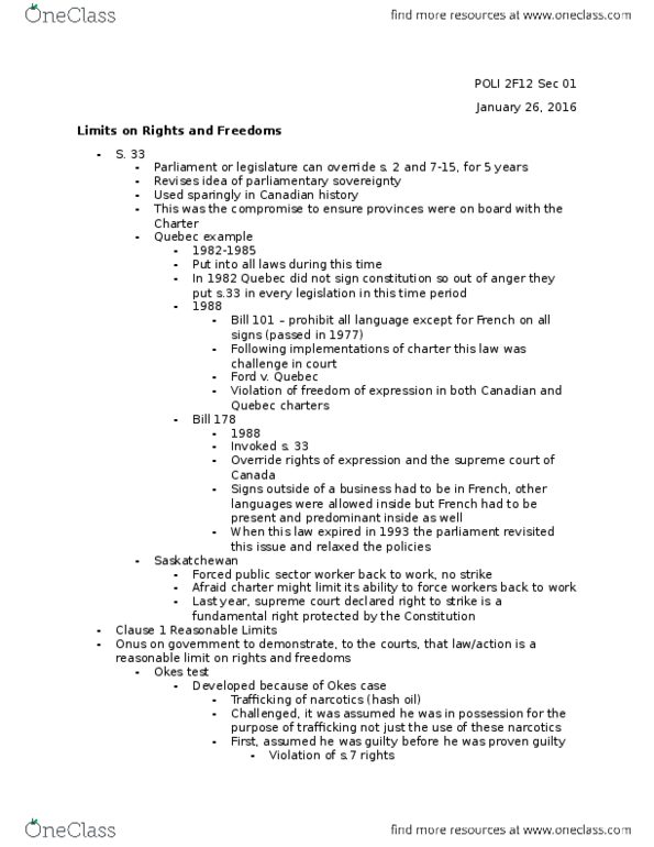 POLI 2F12 Lecture Notes - Lecture 28: Charter Of The French Language, Hash Oil thumbnail