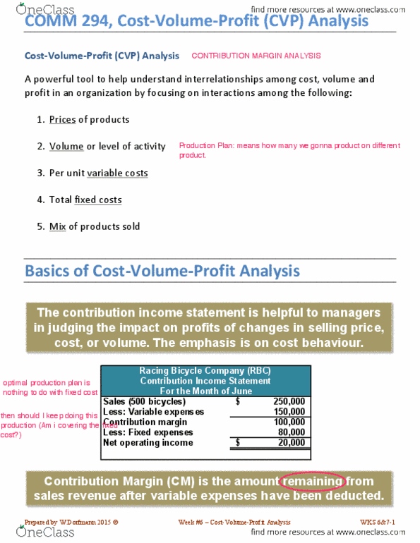 COMM 294 Lecture Notes - Lecture 11: Earnings Before Interest And Taxes, Contribution Margin, Net Income thumbnail