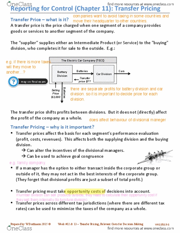 COMM 294 Lecture Notes - Lecture 23: Transfer Pricing, Contribution Margin, Market Price thumbnail