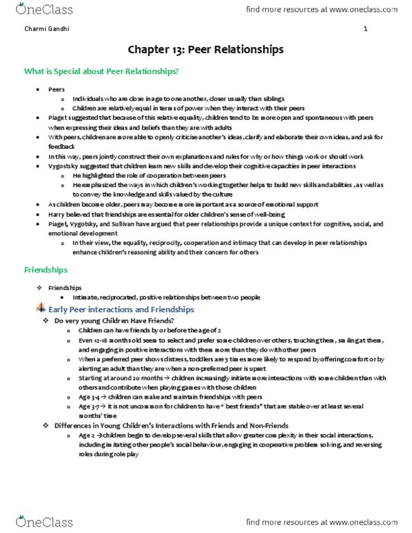 PSY 302 Chapter Notes - Chapter 13: Clique Girlz, Relational Aggression, Lev Vygotsky thumbnail