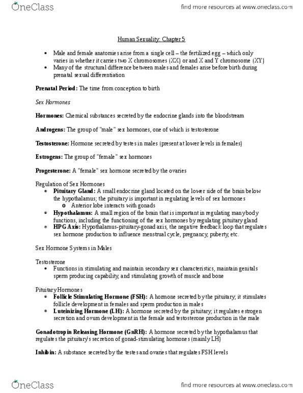 Psychology 2075 Chapter Notes - Chapter 5: Follicle-Stimulating Hormone, Corpus Luteum, Luteal Phase thumbnail