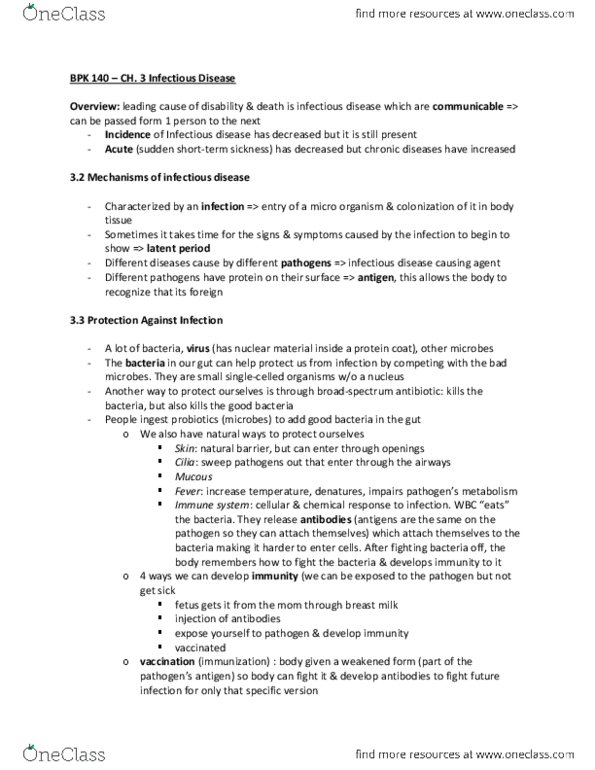 BPK 140 Chapter Notes - Chapter 3: Antigen, Antibody, Probiotic thumbnail