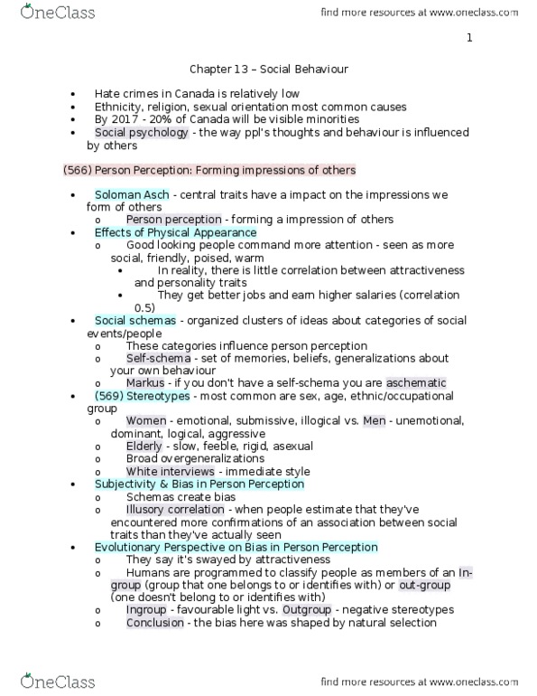 PSY100Y5 Chapter Notes - Chapter 13: Fundamental Attribution Error, Social Perception, Natural Selection 2 thumbnail