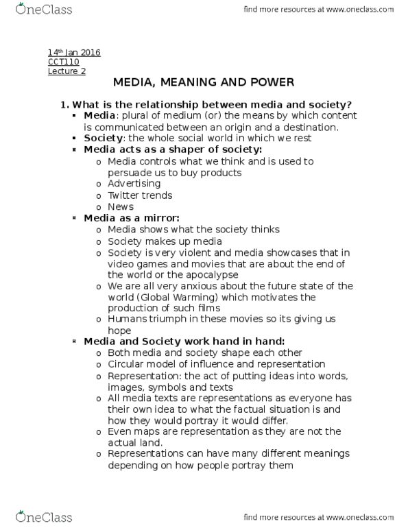 CCT110H5 Lecture Notes - Lecture 2: Media Controls thumbnail