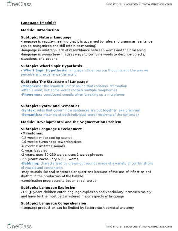 PSYCH 1X03 Lecture Notes - Lecture 14: Speech Segmentation, Morpheme, Phoneme thumbnail