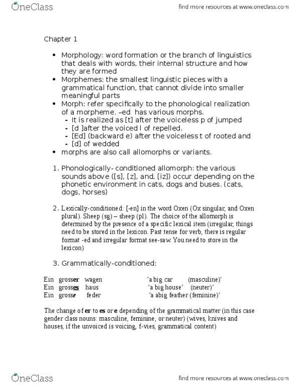 LIN231H5 Lecture Notes - Lecture 2: Allomorph, Sub-Saharan Africa, English Plurals thumbnail