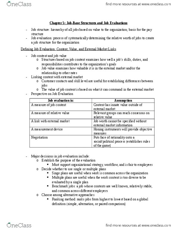 MHR 749 Chapter Notes - Chapter 5: Job Evaluation, Job Analysis thumbnail