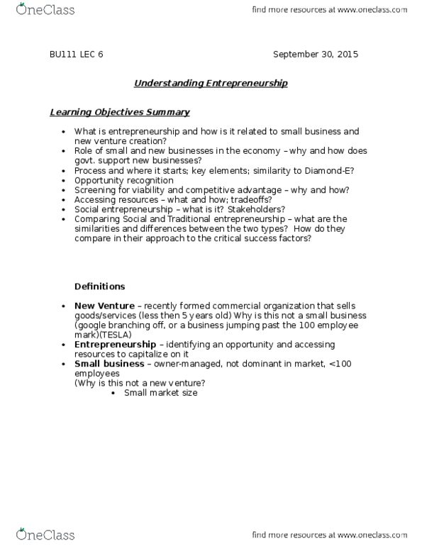 BU111 Lecture Notes - Lecture 3: Social Entrepreneurship, Small Business, Match Game thumbnail