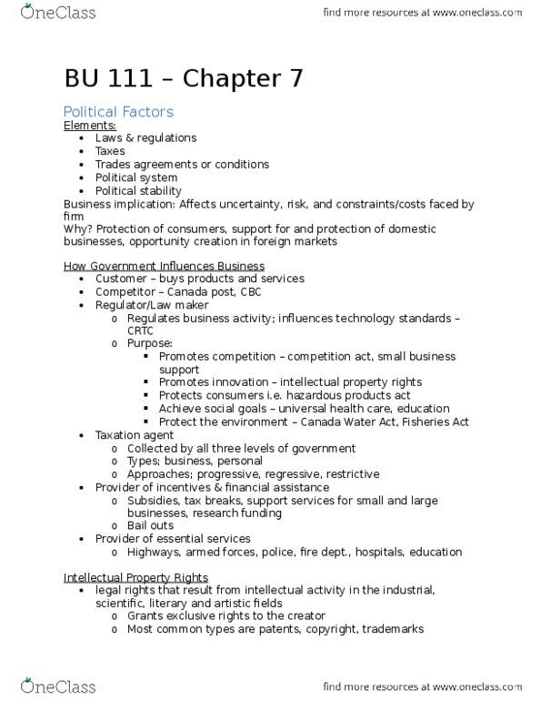 BU111 Lecture Notes - Lecture 7: Sole Proprietorship, Complete Control, Comparative Advantage thumbnail