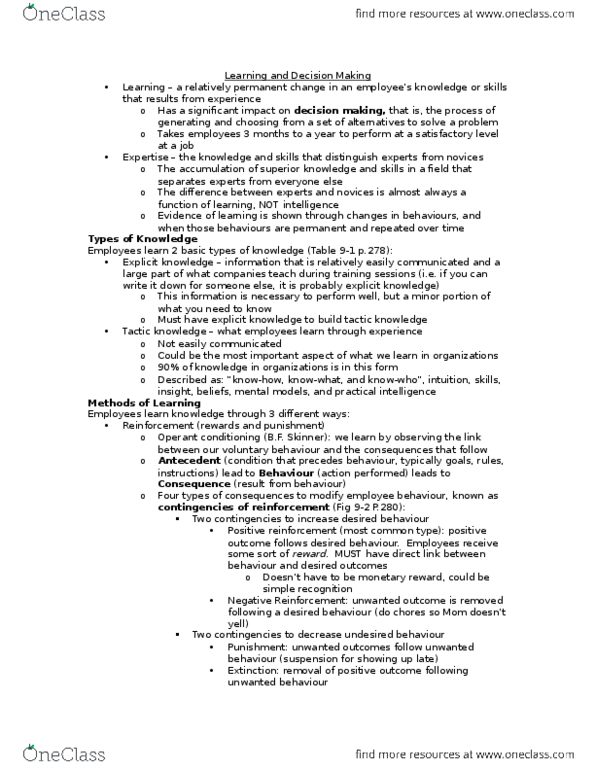 Business Administration 2295F/G Lecture Notes - Lecture 9: Team Building, Job Interview, Reinforcement thumbnail