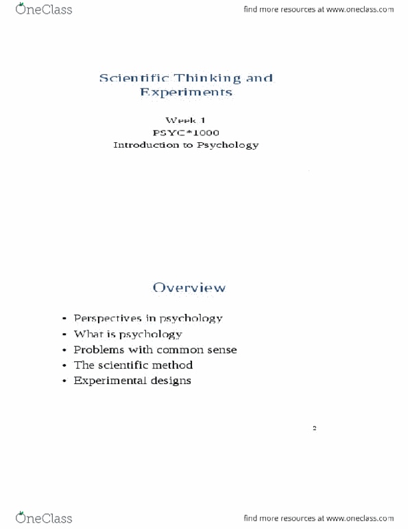 PSYC 1000 Lecture Notes - Lecture 2: Hindsight Bias, Confirmation Bias, Availability Heuristic thumbnail