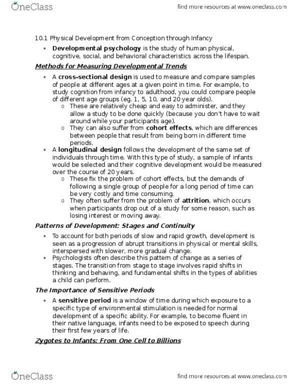 PSYC 1000 Chapter Notes - Chapter 10.1: Prenatal Development, Zygote, Egg Cell thumbnail