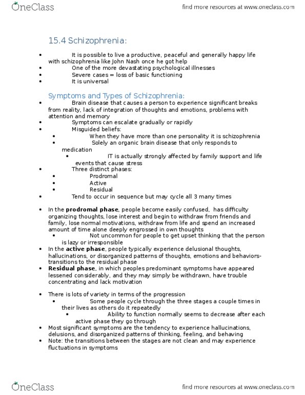 PSYC 1000 Chapter Notes - Chapter 15.4: Disorganized Schizophrenia, Schizophrenia, Catatonia thumbnail