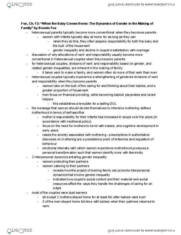 SOCIOL 2U06 Chapter 13: “When the Baby Comes Home: The Dynamics of Gender in the Making of Family” by Bonnie Fox thumbnail