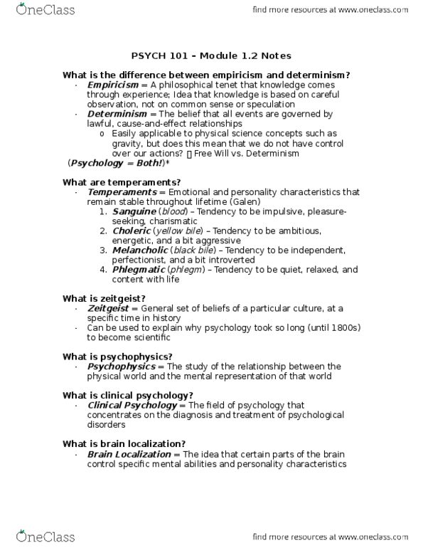 PSYCH101 Chapter Notes - Chapter 1.2: Zeitgeist, Psychophysics, Personality Psychology thumbnail