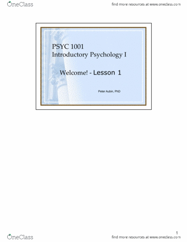 PSYC 1001 Lecture Notes - Lecture 1: Experimental Psychology, Wilhelm Wundt, Cognitive Psychology thumbnail