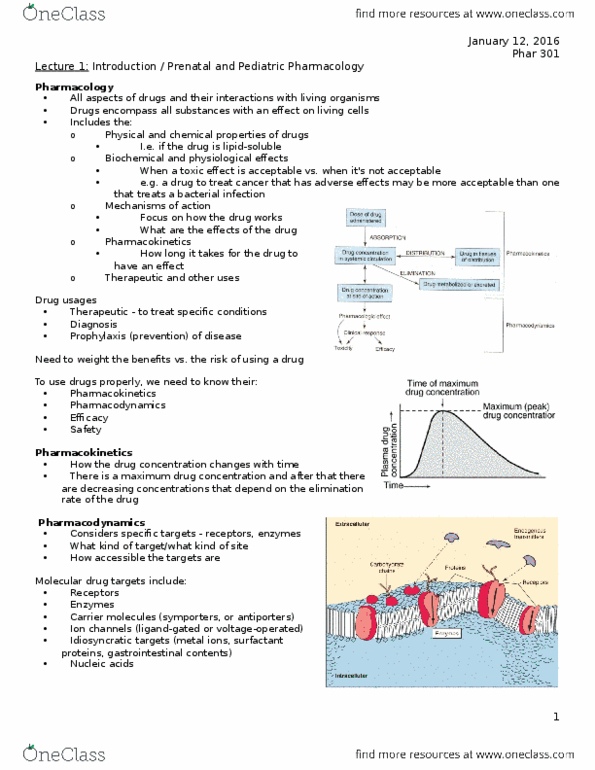 PHAR 301 Lecture Notes - Lecture 1: Therapeutic Index, Ductus Venosus, Pharmacodynamics thumbnail