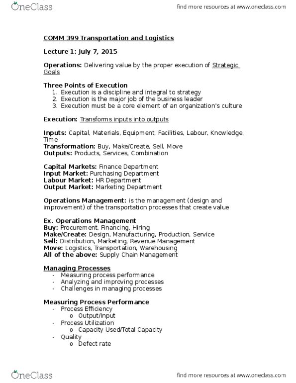 COMM 410 Lecture Notes - Lecture 2: Process Flow Diagram, Unit Load, Operations Management thumbnail