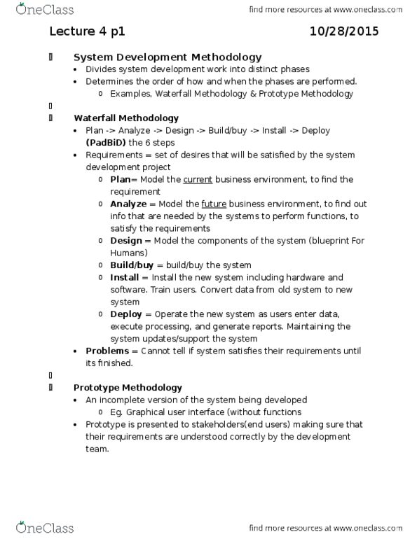 COMM 335 Lecture Notes - Lecture 4: Software Development Process, Graphical User Interface, Business Process Modeling thumbnail