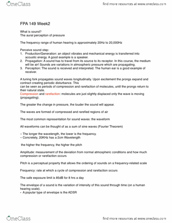 FPA 149 Lecture Notes - Fourier Series, Rarefaction, Synthesizer thumbnail