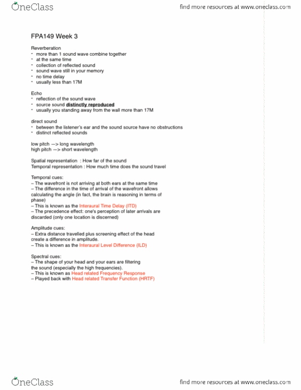 FPA 149 Lecture Notes - Lecture 3: Head-Related Transfer Function, Wavefront, Sound thumbnail